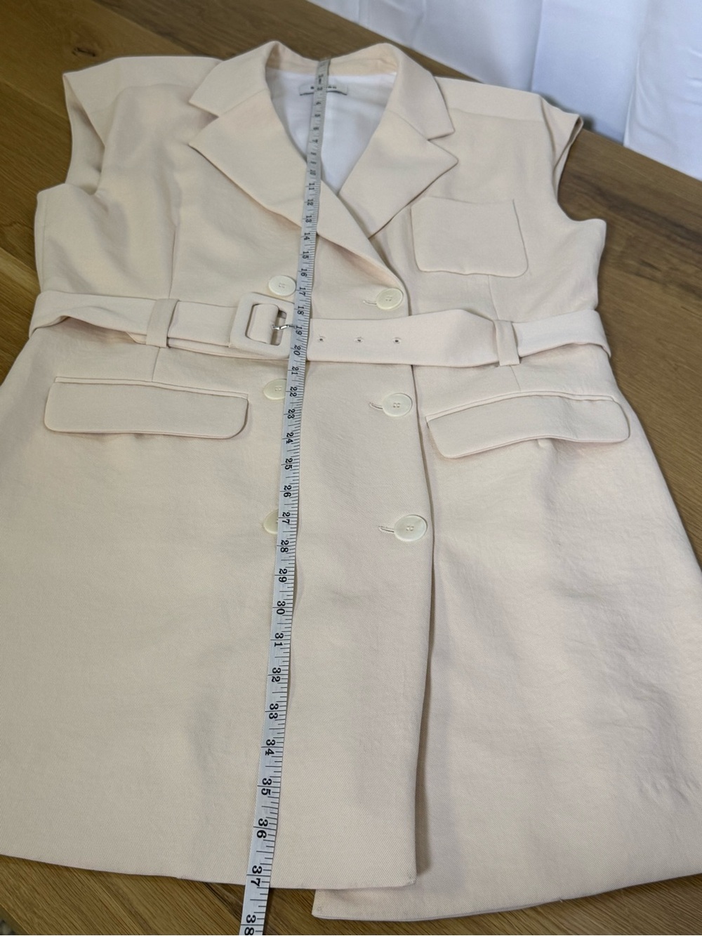 Sandro Paris Sleeveless Belted Longline Blazer dress Cream Size 42 ~ US 8/10 - Picture 7 of 15